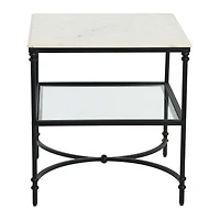 Hello Honey® 25" Libertine Genuine Marble and Metal End Table with Glass Storage Shelf