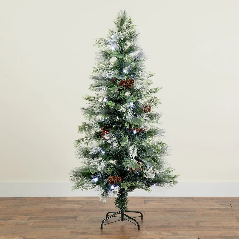 5ft. Fiber Optic White LED Lights Flocked Artificial Christmas Tree with White Pinecone
