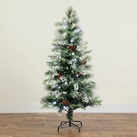 5ft. Fiber Optic White LED Lights Flocked Artificial Christmas Tree with White Pinecone