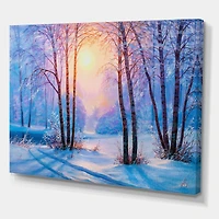 Designart - Warm Sunshine Reflection Over Winter Forest River III