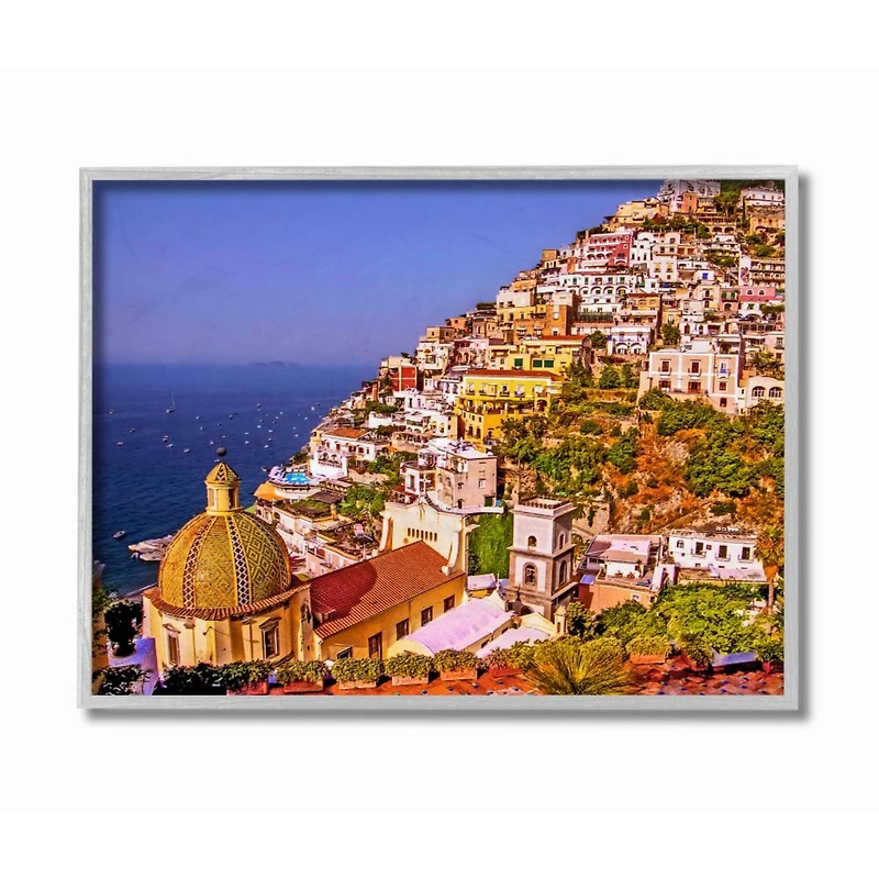 Stupell Industries Coast Town Ocean Landscape with Gray Frame Wall Accent