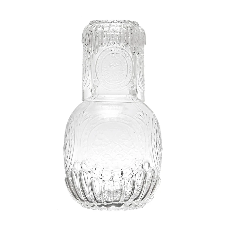 Hello Honey® 28oz. Clear Debossed Glass Carafe & 8oz. Drinking Glass Set
