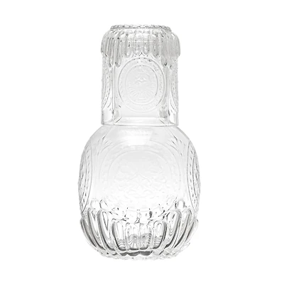 Hello Honey® 28oz. Clear Debossed Glass Carafe & 8oz. Drinking Glass Set