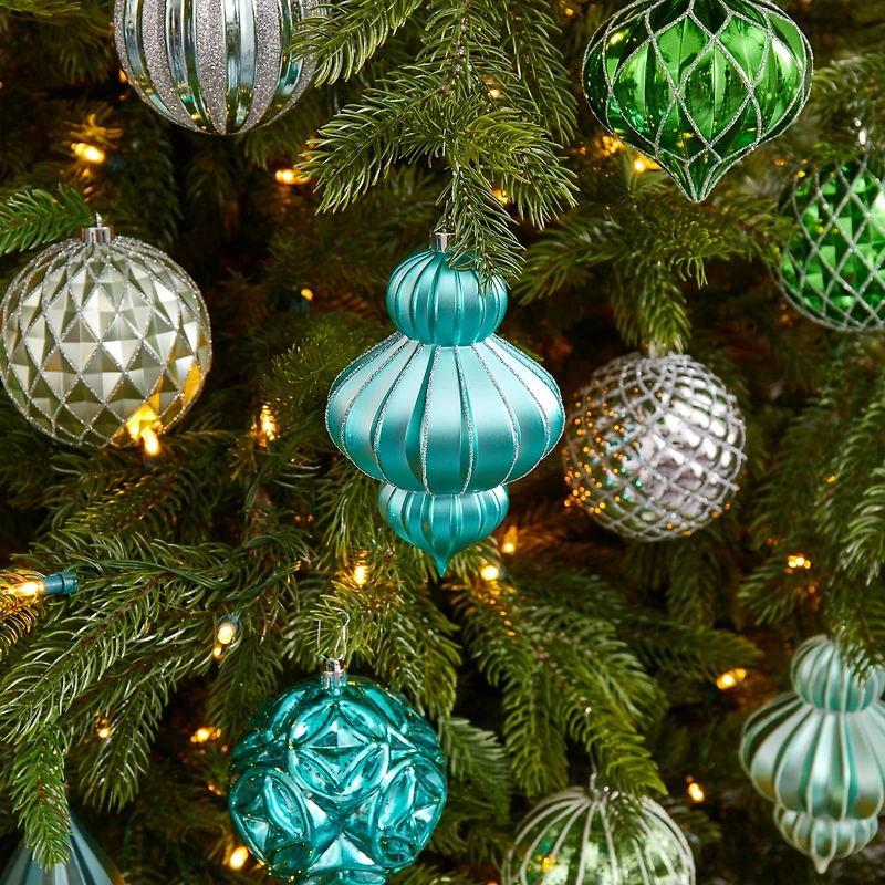 12ct. 4" Green & Silver Shatterproof Luxe Ornament Set