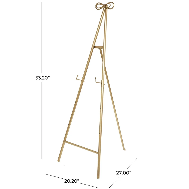 Gold Metal Tall Adjustable Floor Easel with Bow Top