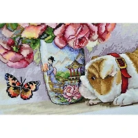 Merejka Bulldog and Buterflies Counted Cross Stitch Kit