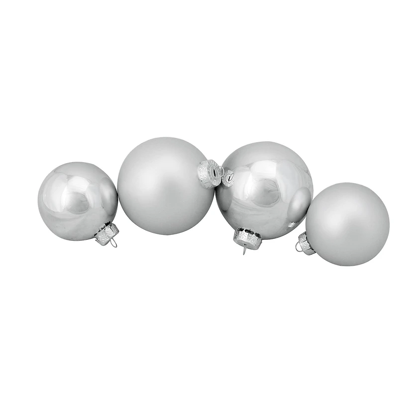 72ct. 4" Silver Shiny and Matte Christmas Glass Ball Ornaments