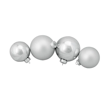 72ct. 4" Silver Shiny and Matte Christmas Glass Ball Ornaments
