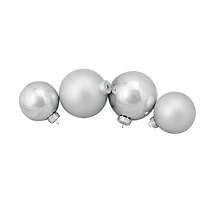72ct. 4" Silver Shiny and Matte Christmas Glass Ball Ornaments