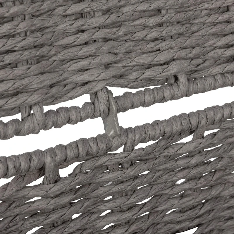 Gray Woven Paper Rope Storage Chest with Hinged Lid & Integrated Handles