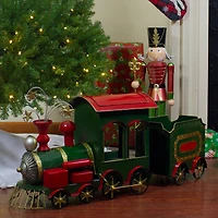 34'' Green, Red and Gold Metal Train Figurine Tabletop Christmas Decoration