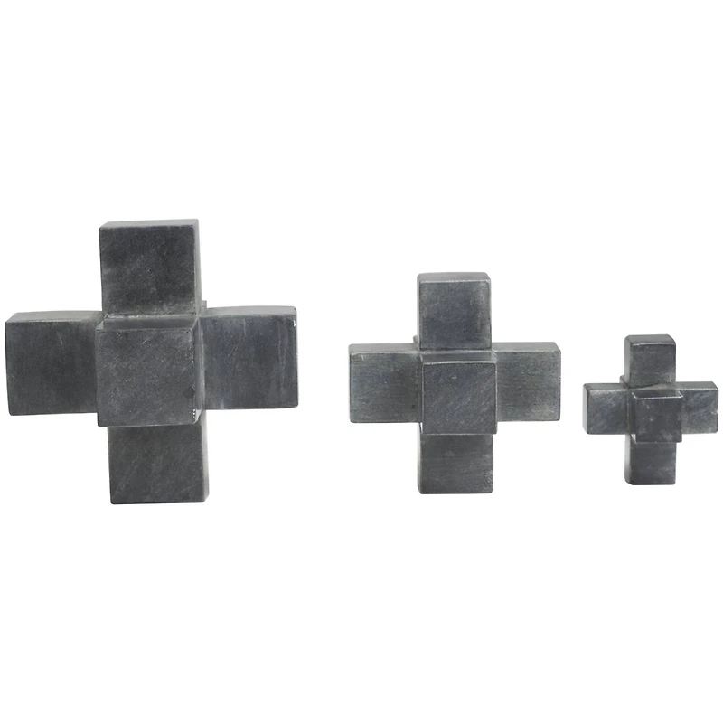Black Geometric Jacks Marble Sculpture Set