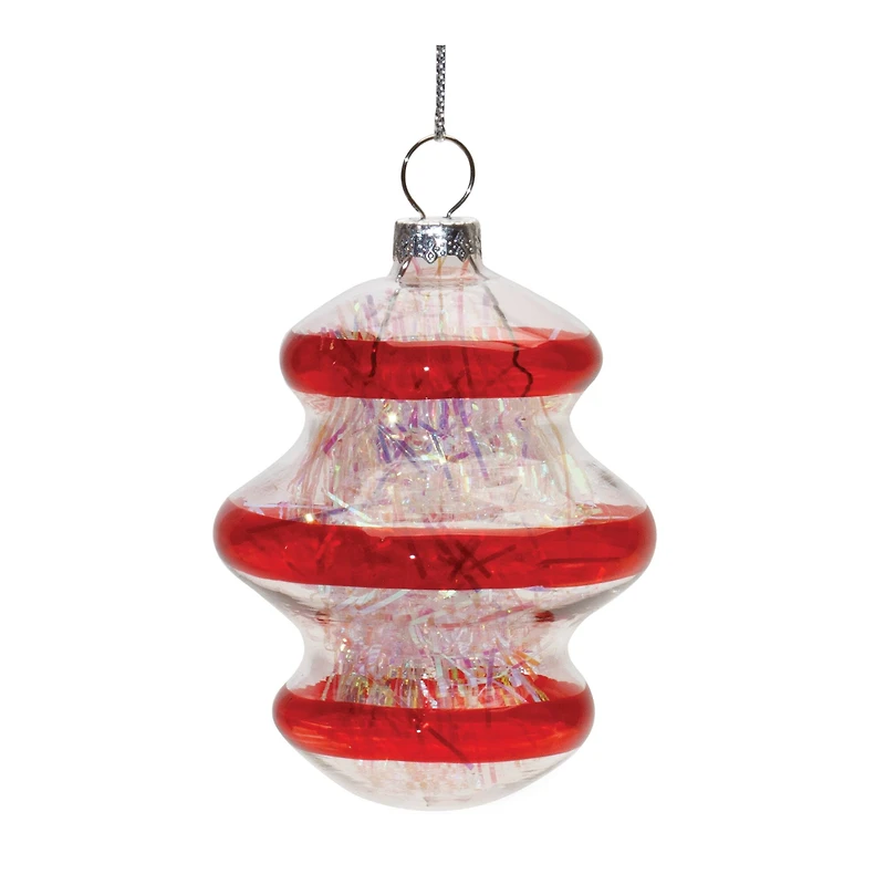 Red Finial with Tinsel Filling Glass Ornaments Set