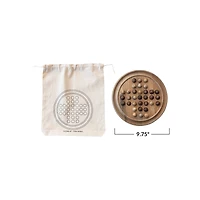 Hello Honey® 9.75" Round Walnut Finish Natural Mango Wood Chinese Checkers Set in Drawstring Bag