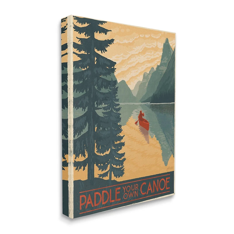 Stupell Industries Paddle Your Own Canoe Phrase Mountain Lake Adventure Canvas Wall Art