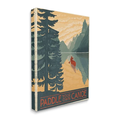 Stupell Industries Paddle Your Own Canoe Phrase Mountain Lake Adventure Canvas Wall Art