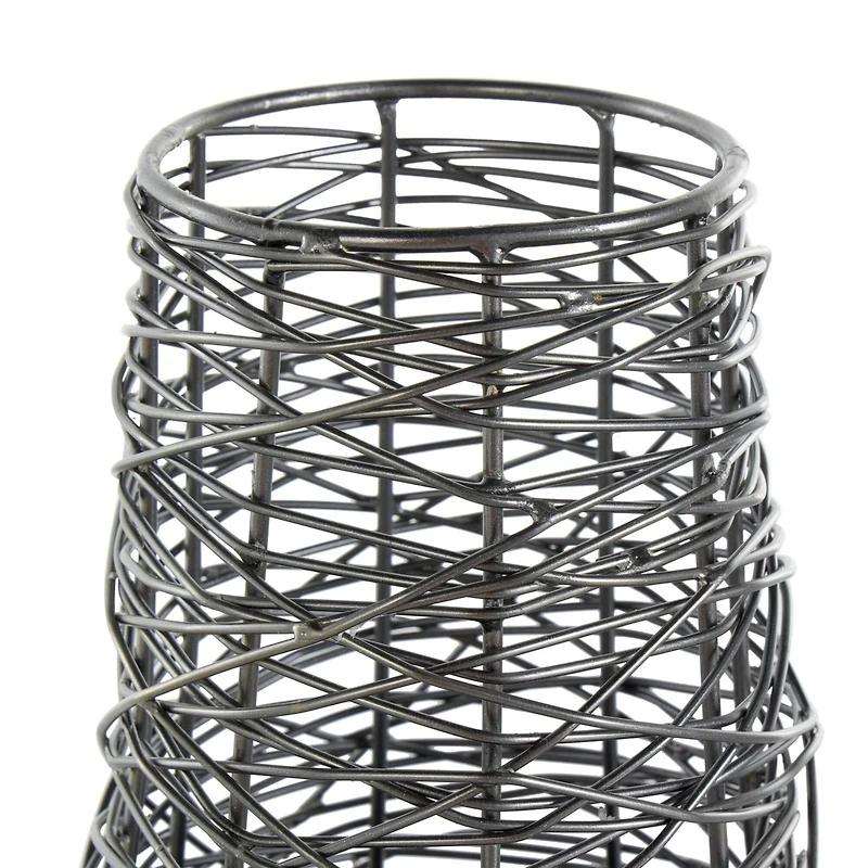 Black Abstract Intertwined Wire & Solid Metal Vase