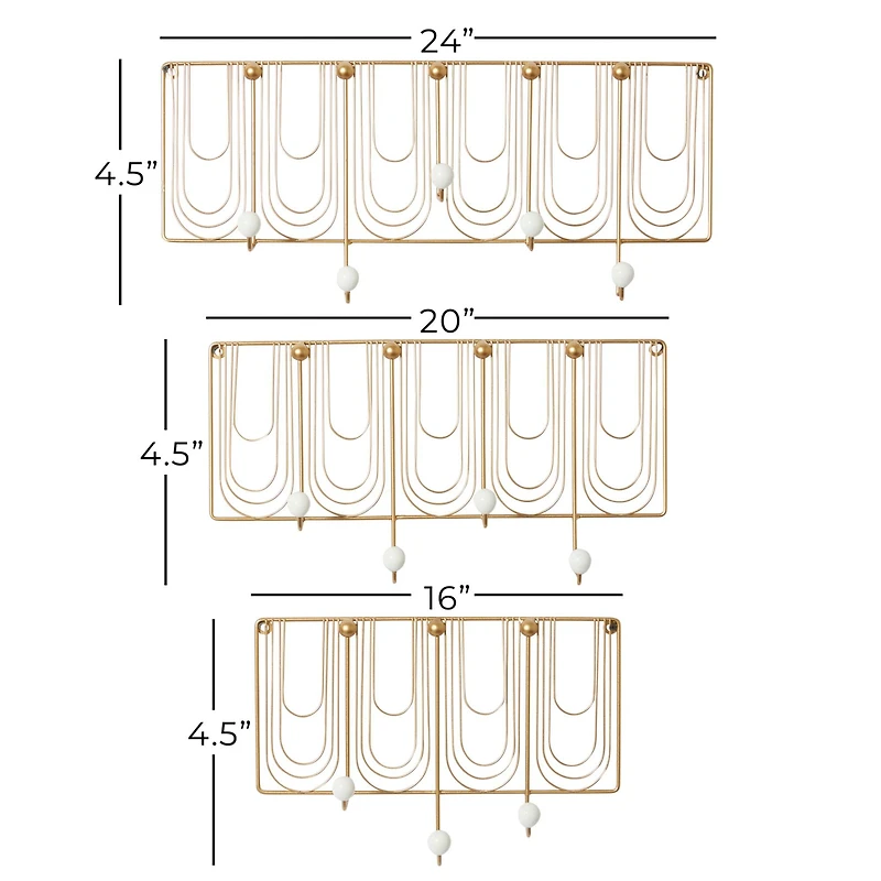 Set of 3 Gold Metal Glam Wall Hook, 16", 20", 24"