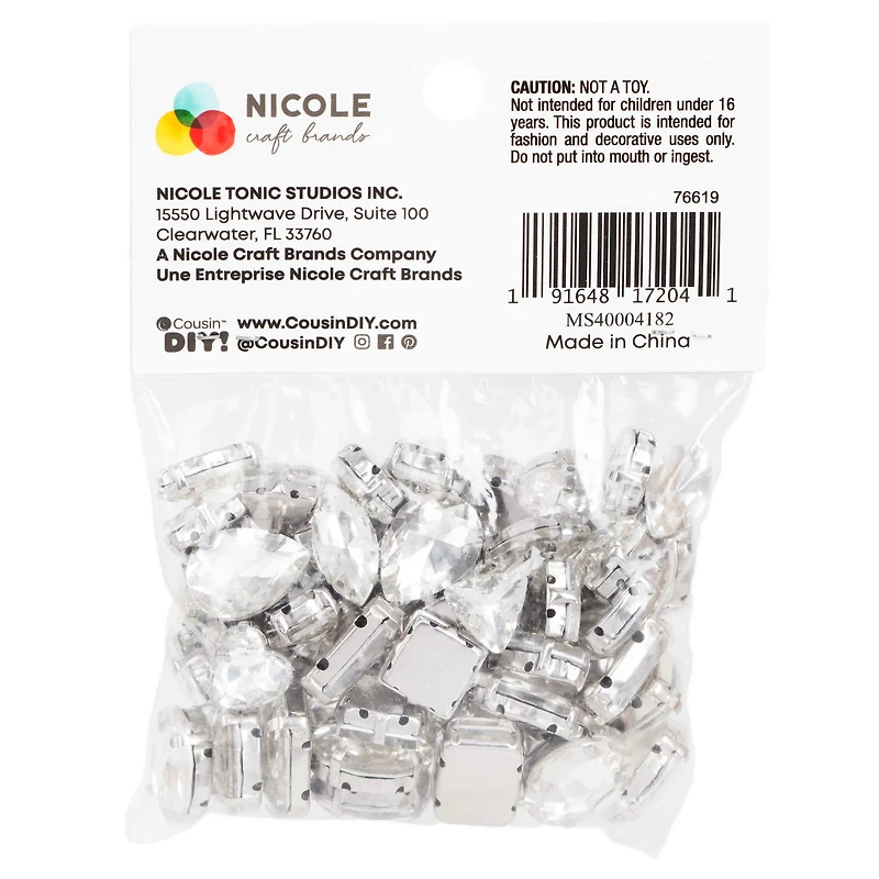 CousinDIY Silver Crystal Glass Sew-On Rhinestones, 64ct.