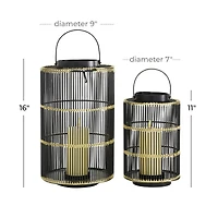 Set of 2" Black Metal Contemporary Lantern, 11", 16"
