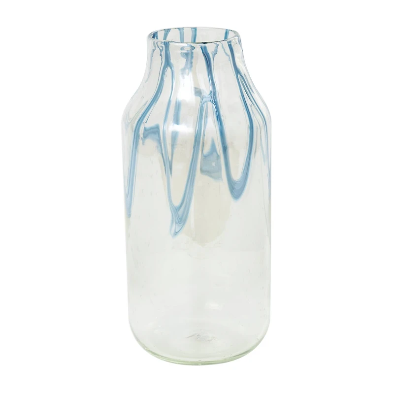 17" Clear Vase with Wavy Blue Design