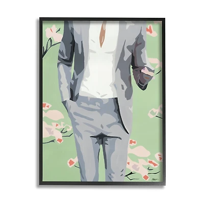 Stupell Industries Men's Fashion Business Suit over Pink Flowers in Frame Wall Art