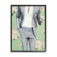 Stupell Industries Men's Fashion Business Suit over Pink Flowers in Frame Wall Art