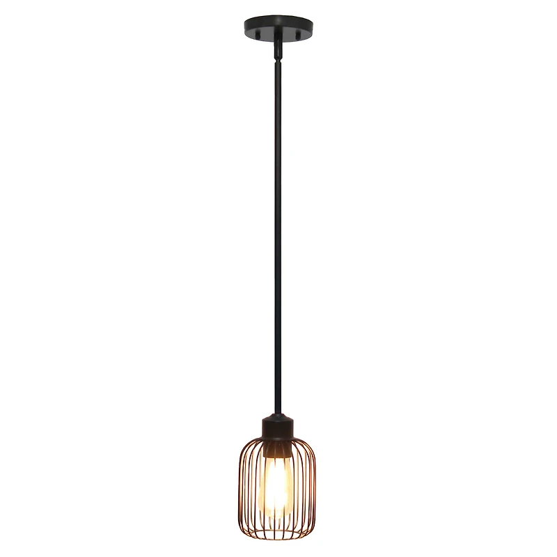 Lalia Home Ironhouse 7" Black 1-Light Metal Caged Mini Pendant