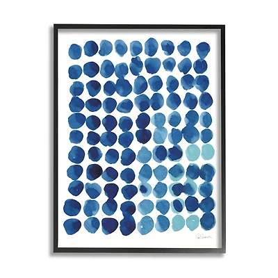 Stupell Industries Blue Polka Dot Pattern Circle Shape Grid Watercolor Framed Wall Art