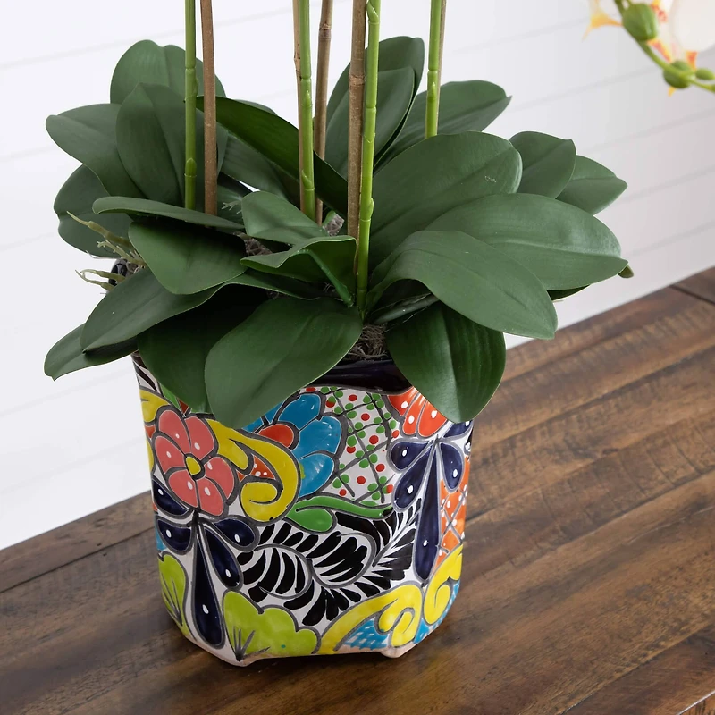 3ft. Artificial Large Orchid Arrangement in Handmade Mexican Talavera Ceramic Planter