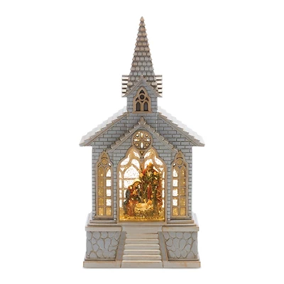 8.25" LED Snow Globe Church with Nativity