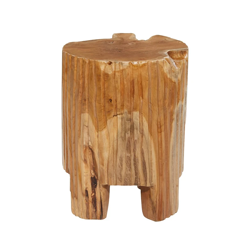 12" Brown Teak Wood Contemporary Stool