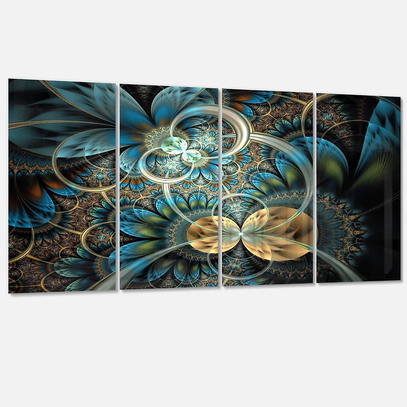 Designart - Symmetrical Blue Gold Fractal Flower