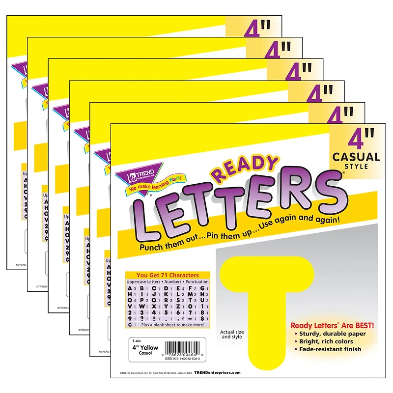 Trend Yellow 4" Casual Uppercase Ready Letters®, 6 Packs