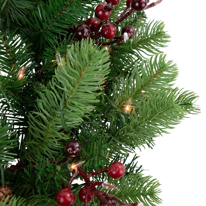 24" Pre-lit Noble Fir with Red Berries & Pinecones Artificial Christmas Wreath