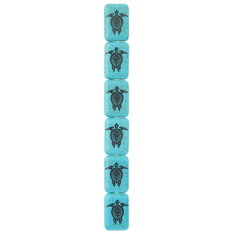 12 Pack: Turquoise Reconstituted Stone Turtle Print Rectangle Beads, 30mm by Bead Landing™