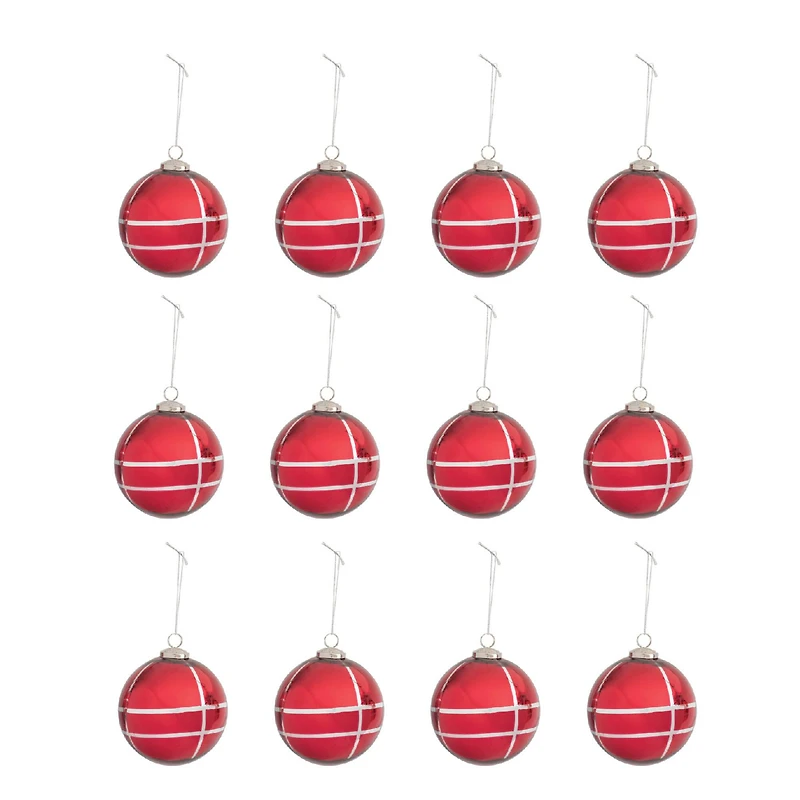 Hello Honey® 12 Pack 4" & Silver Grid Mercury Glass Ball Ornaments
