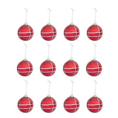 Hello Honey® 12 Pack 4" & Silver Grid Mercury Glass Ball Ornaments
