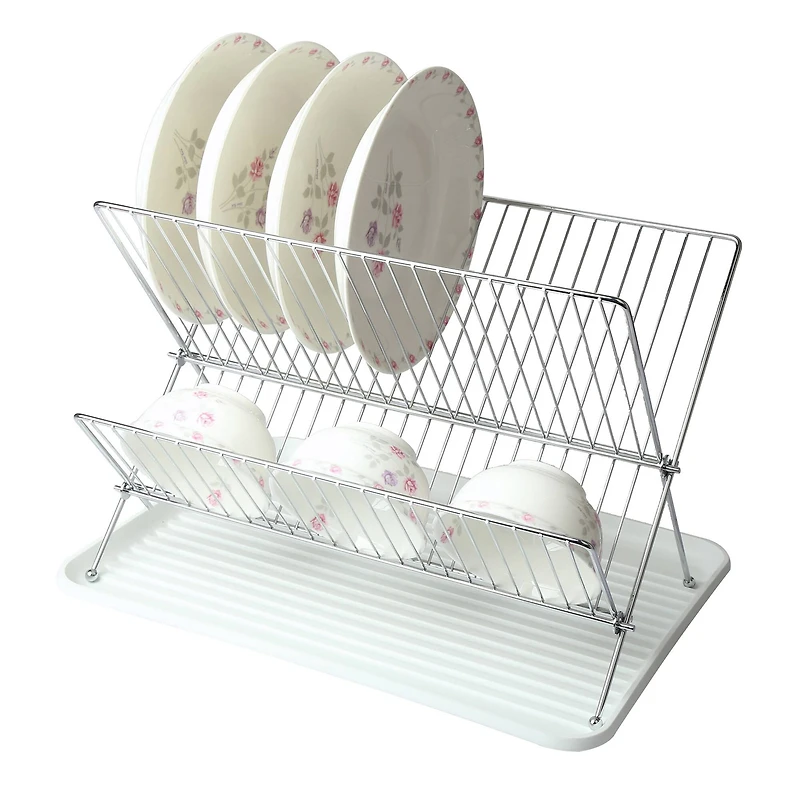 MegaChef White Wire Dish Rack With Plastic Tray