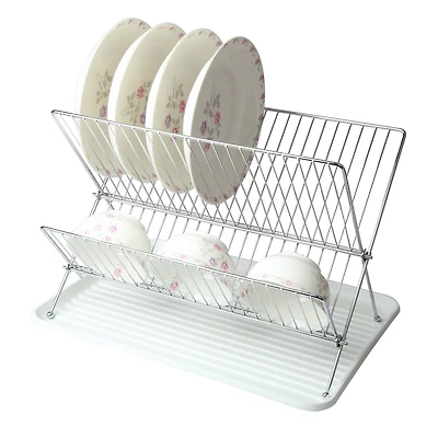 MegaChef White Wire Dish Rack With Plastic Tray