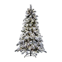 7.5ft. Pre-Lit Flocked Berkshire Snowy Spruce Artificial Christmas Tree, Warm White LED Lights