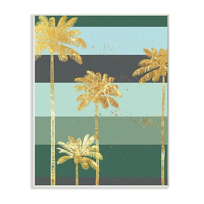Stupell Industries Glam Tropical Palms over Green Bold Stripes Wall Plaque