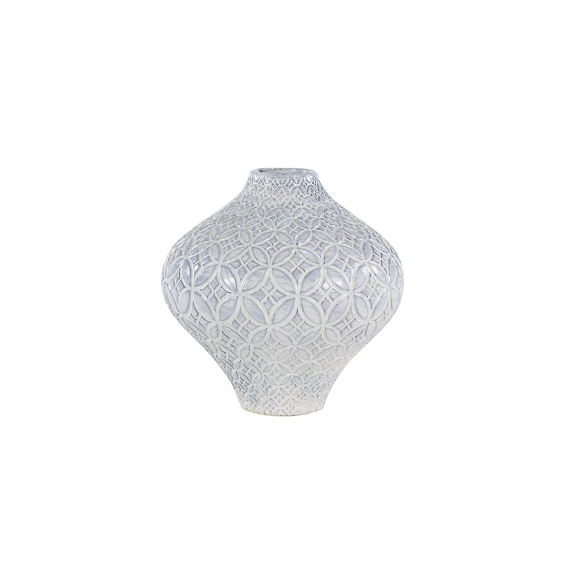 White Porcelain Coastal Style Vase, 9" x 10"