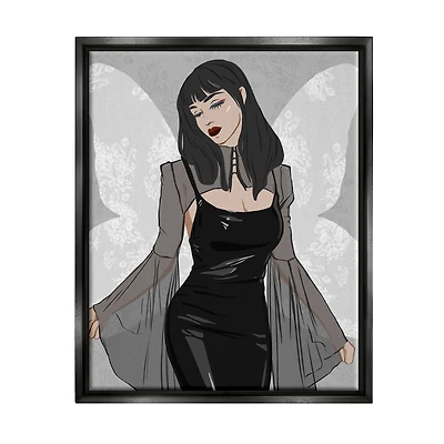 Stupell Industries Goth Fashion Girl Botanical Pattern Framed Floater Canvas Wall Art