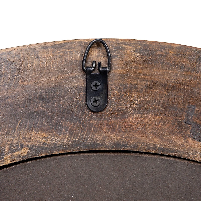 Hello Honey® Walnut Round Carved Wood Framed Wall Mirror