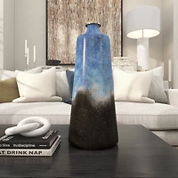 20" Blue Glass Galaxy Inspired Abstract Vase with Gold Top