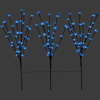 Set of 3 Pre-Lit Cherry Blossom Artificial Tree Branches 2.5' - Blue LED Lights
