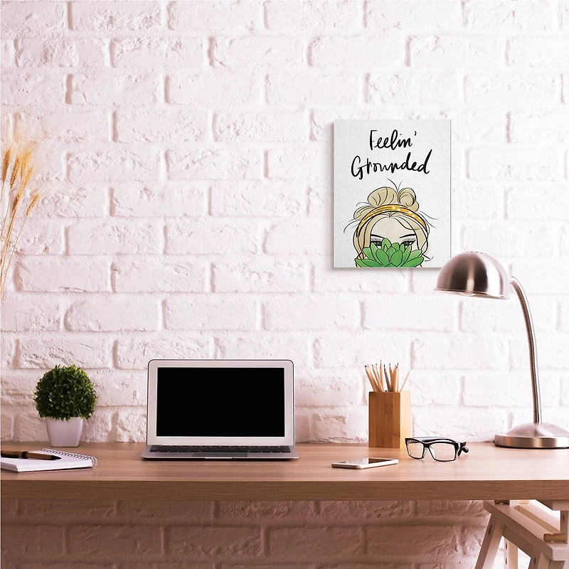 Stupell Industries Feelin' Grounded Phrase Woman With Plant Canvas Wall Art