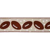 2.5" x 6.6yd. Natural Football Wired Faux Linen Ribbon by Celebrate It™ Tailgate