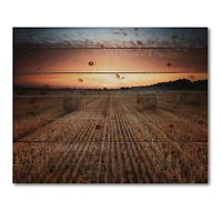 Designart - Landscape With A Field Full of Hay Bales At Sunset